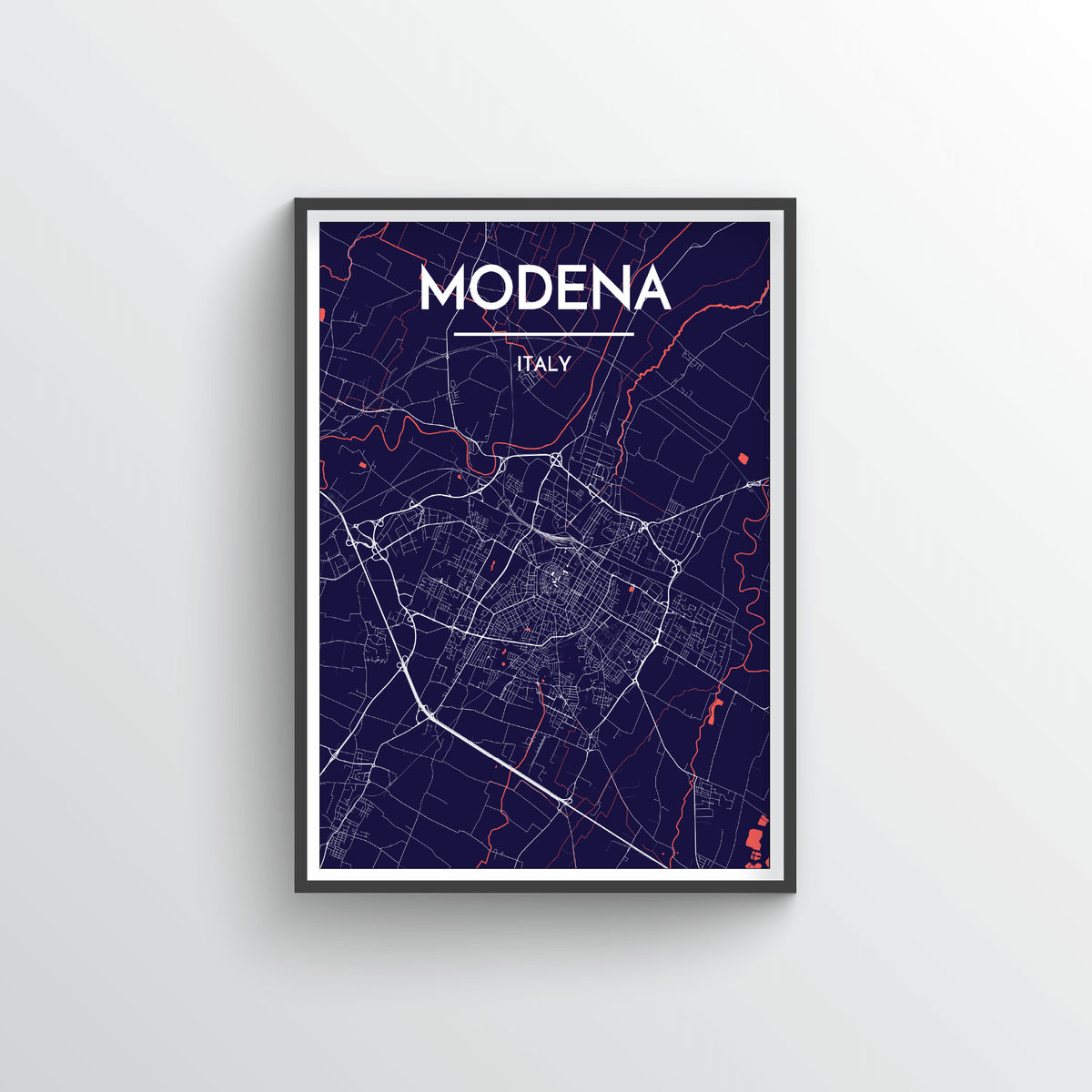 Modena City Map Art Print - Point Two Design - Black &amp; White Print