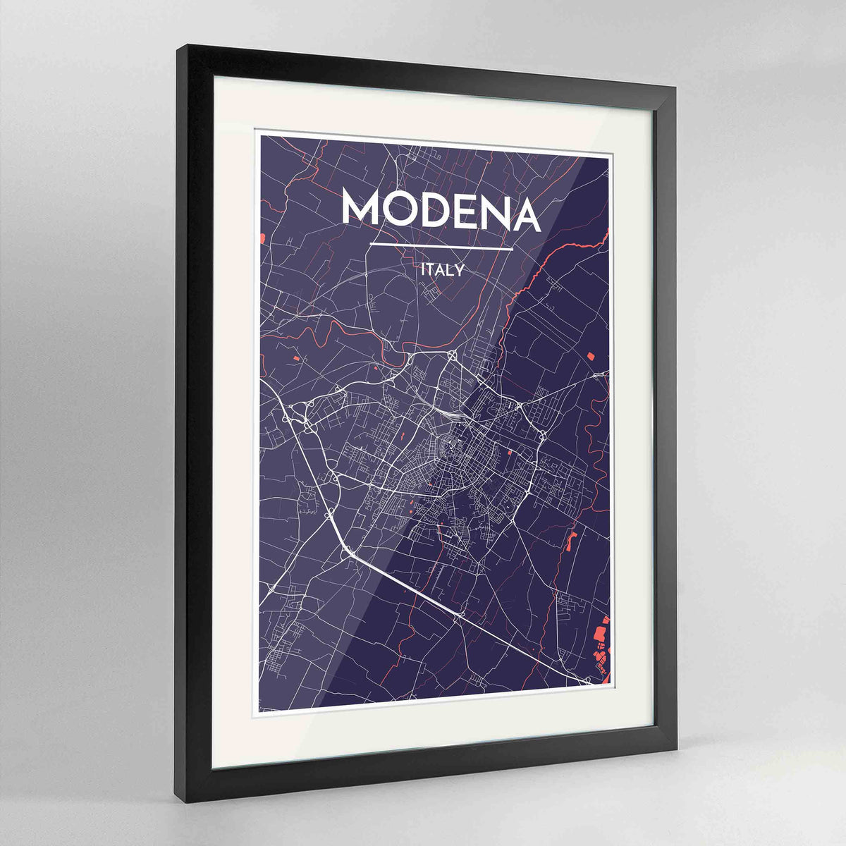Framed Modena Map Art Print 24x36&quot; Contemporary Black frame Point Two Design Group