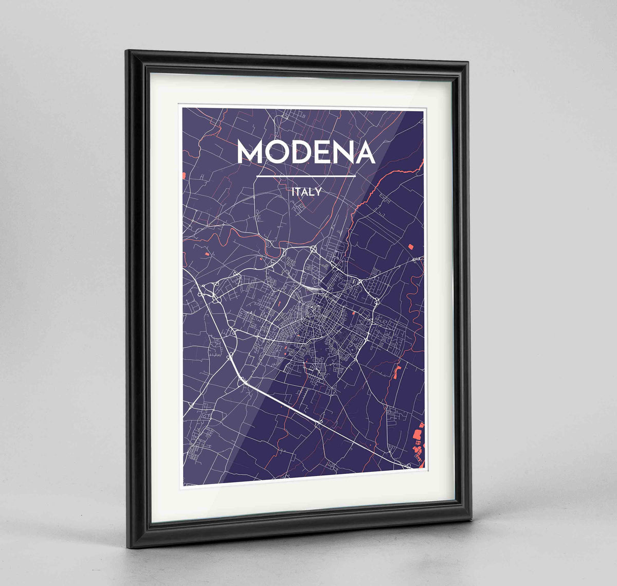 Framed Modena Map Art Print 24x36&quot; Traditional Black frame Point Two Design Group