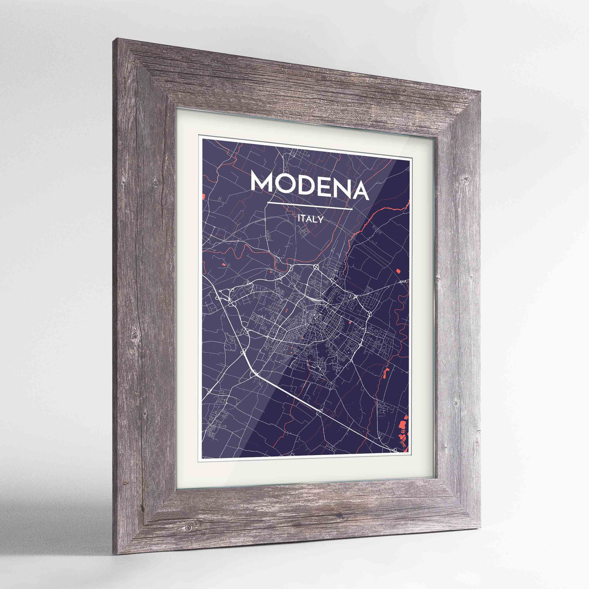 Framed Modena Map Art Print 24x36&quot; Western Grey frame Point Two Design Group