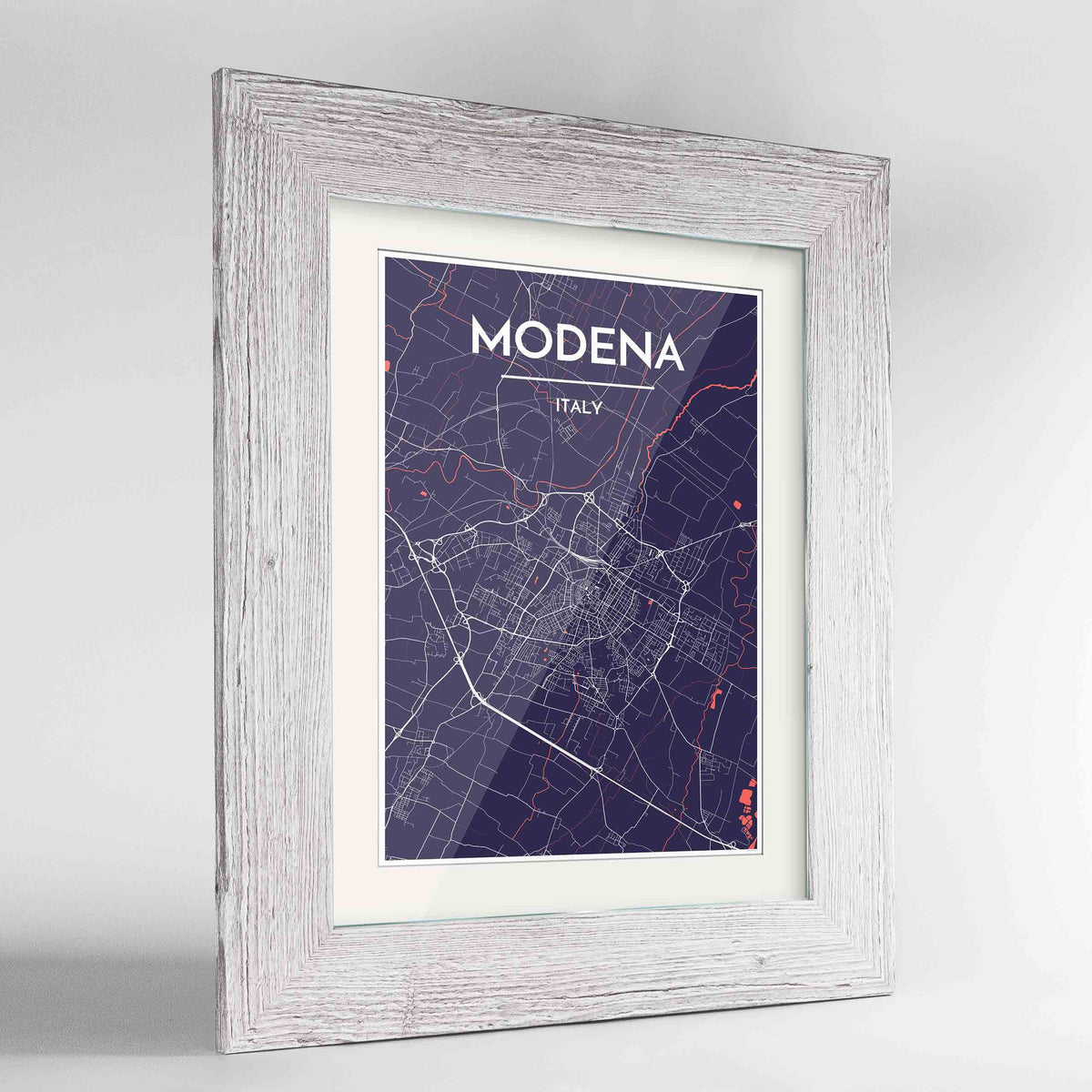 Framed Modena Map Art Print 24x36&quot; Western White frame Point Two Design Group