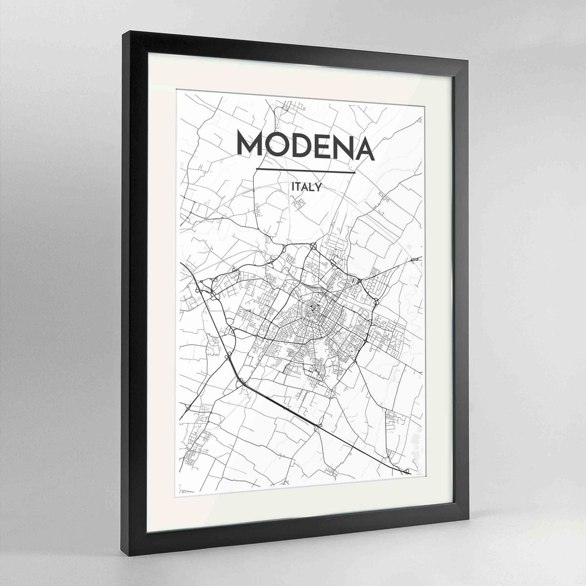 Framed Modena Map Art Print 24x36&quot; Contemporary Black frame Point Two Design Group