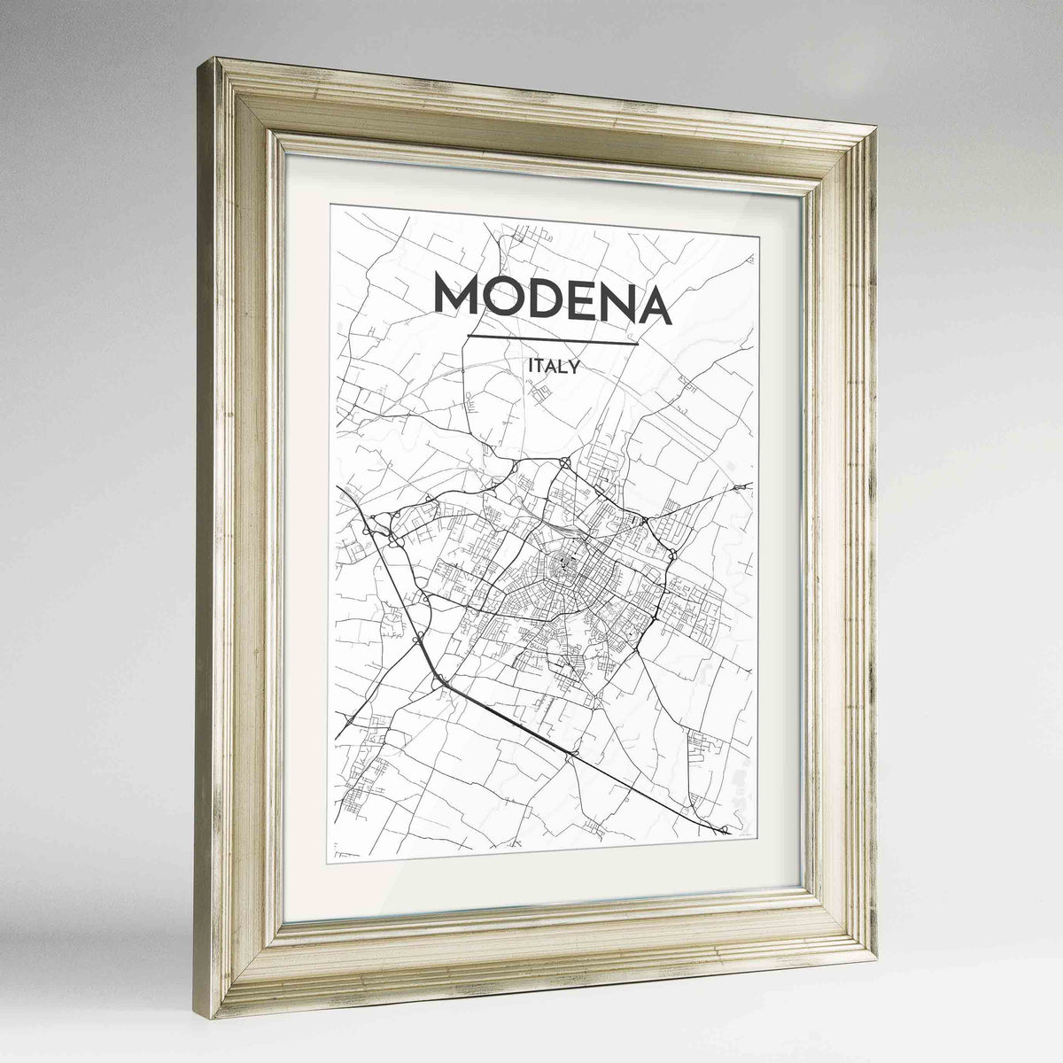 Framed Modena Map Art Print 24x36&quot; Champagne frame Point Two Design Group