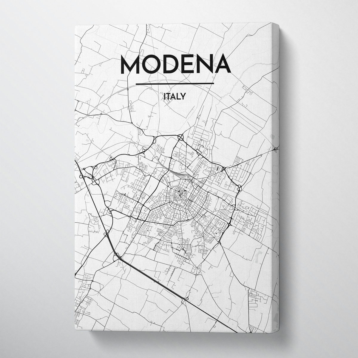Modena City Map Canvas Wrap - Point Two Design - Black &amp; White Print