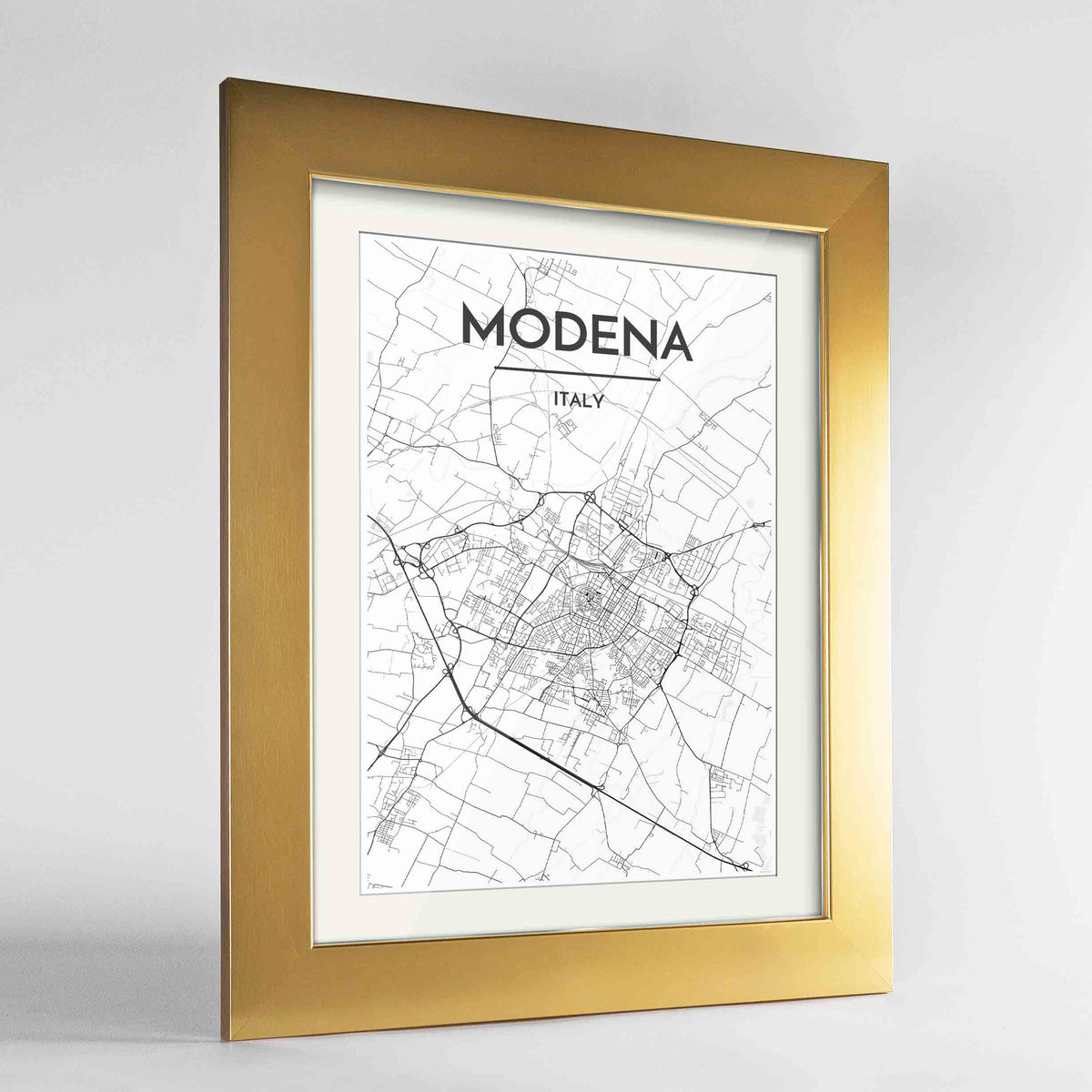 Framed Modena Map Art Print 24x36&quot; Gold frame Point Two Design Group
