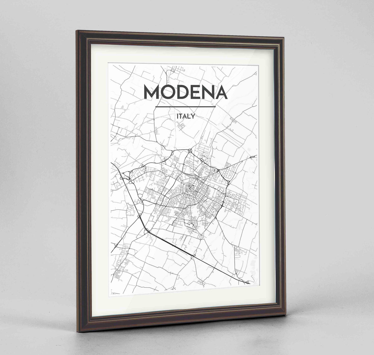 Framed Modena Map Art Print 24x36&quot; Traditional Walnut frame Point Two Design Group