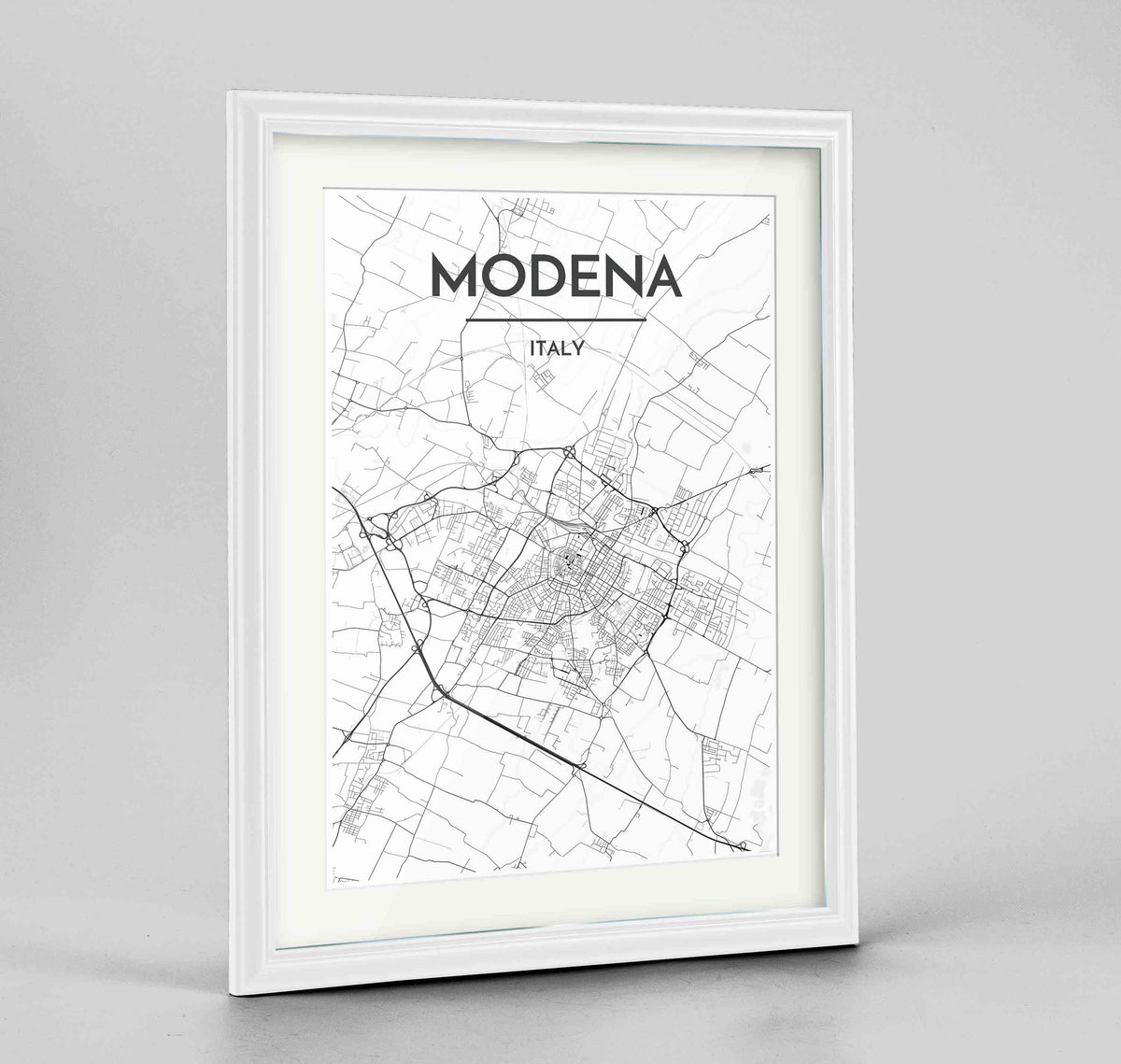 Framed Modena Map Art Print 24x36&quot; Traditional White frame Point Two Design Group