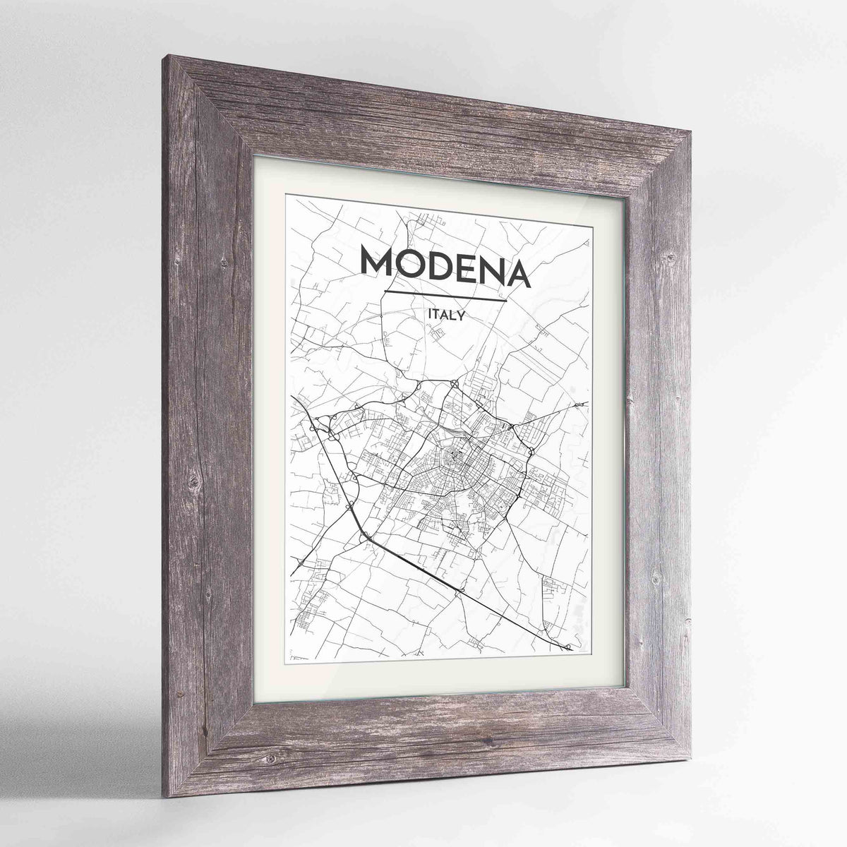 Framed Modena Map Art Print 24x36&quot; Western Grey frame Point Two Design Group