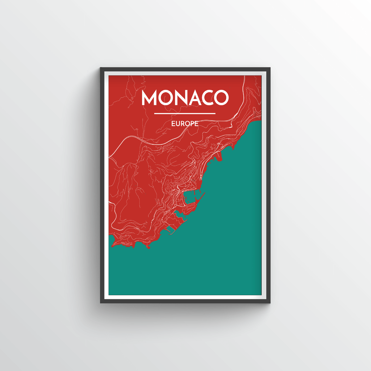 Monaco City Map Art Print - Point Two Design - Black &amp; White Print