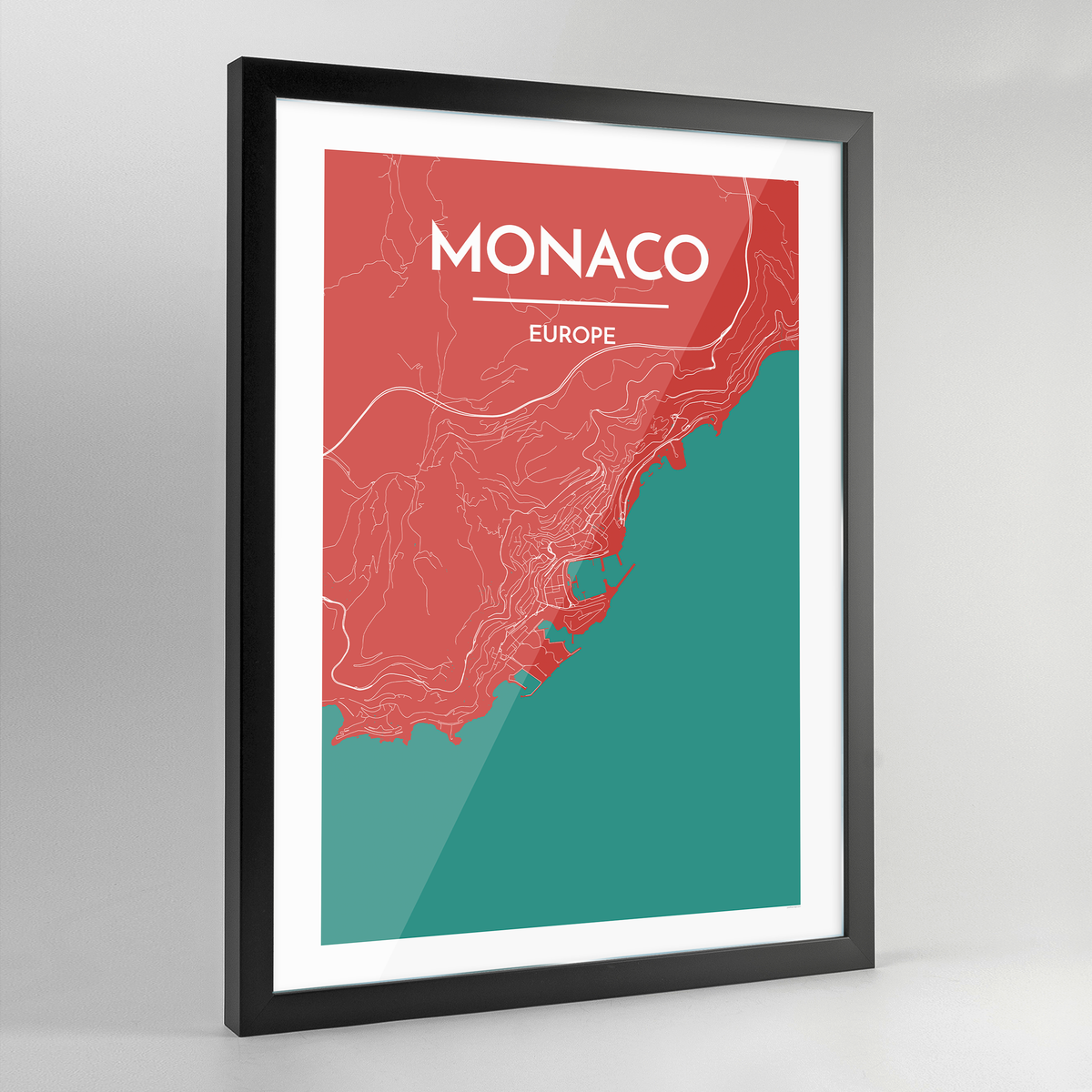 Framed Monaco City Map Art Print - Point Two Design