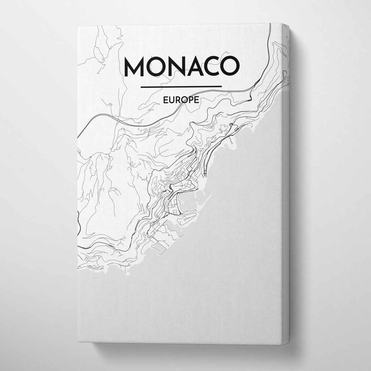 Monaco City Map Canvas Wrap - Point Two Design - Black &amp; White Print