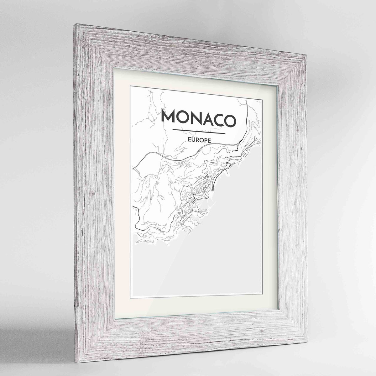 Framed Monaco Map Art Print 24x36&quot; Western White frame Point Two Design Group