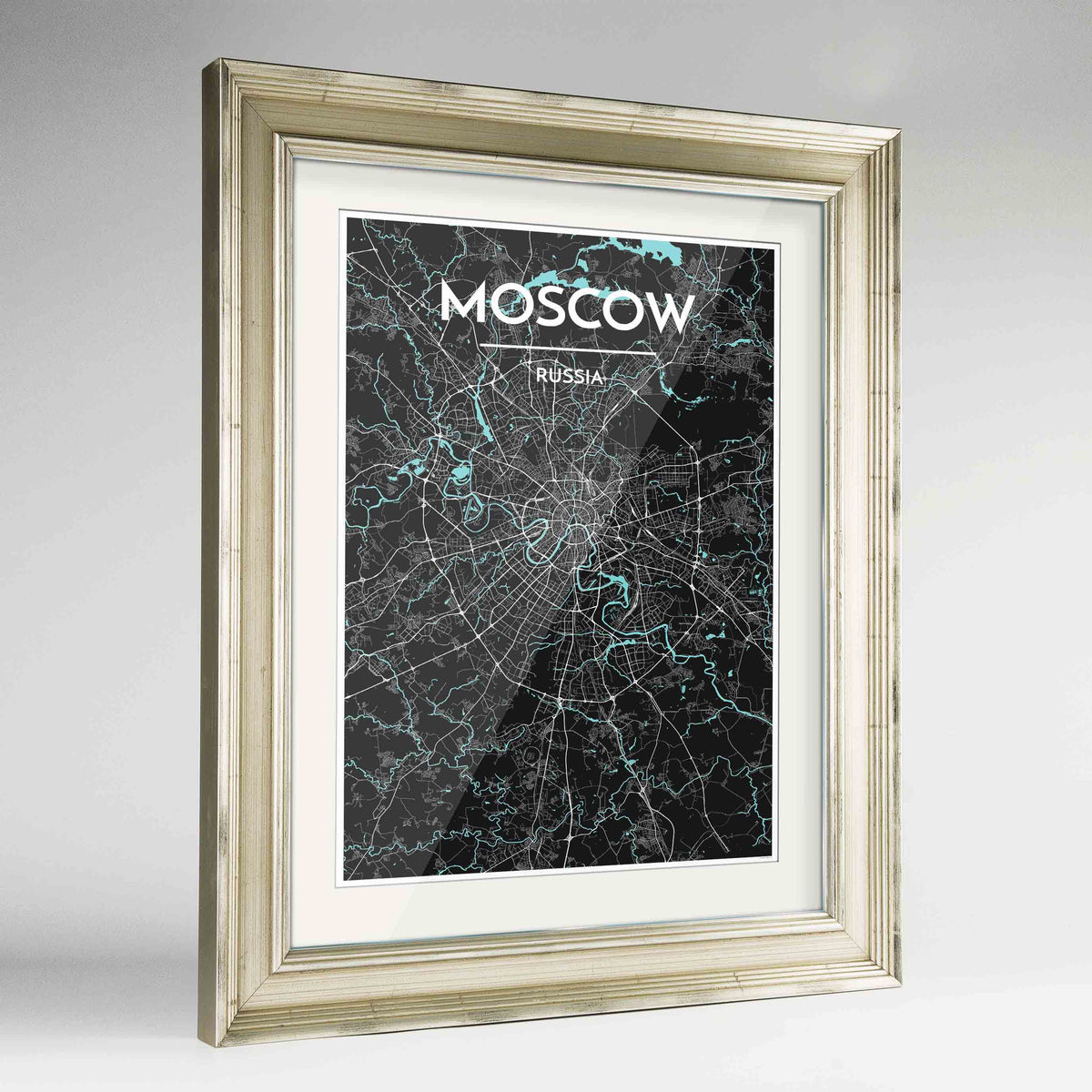 Framed Moscow Map Art Print 24x36&quot; Champagne frame Point Two Design Group