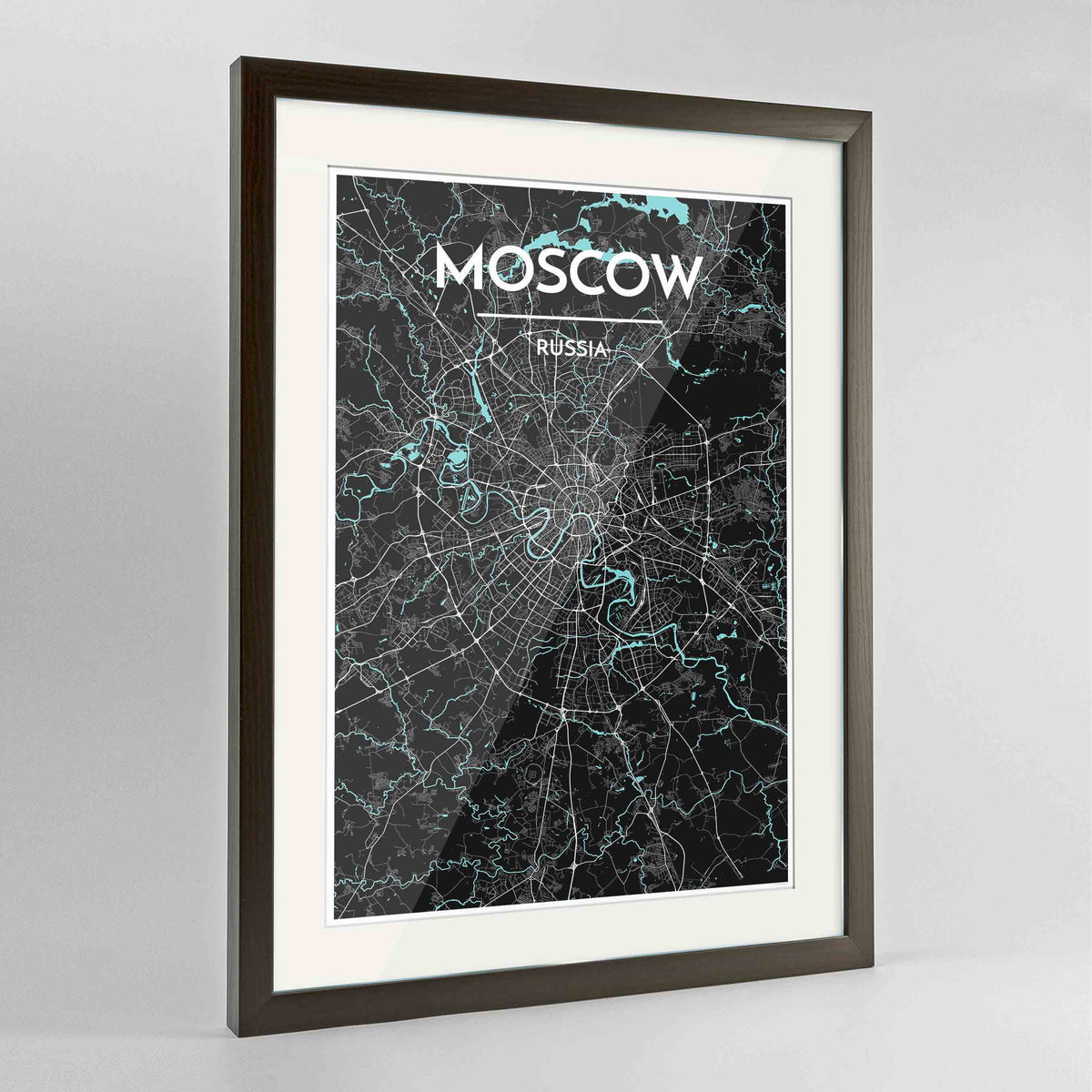 Framed Moscow Map Art Print 24x36&quot; Contemporary Walnut frame Point Two Design Group