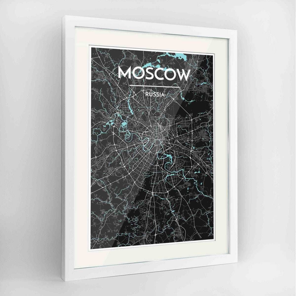 Framed Moscow Map Art Print 24x36&quot; Contemporary White frame Point Two Design Group
