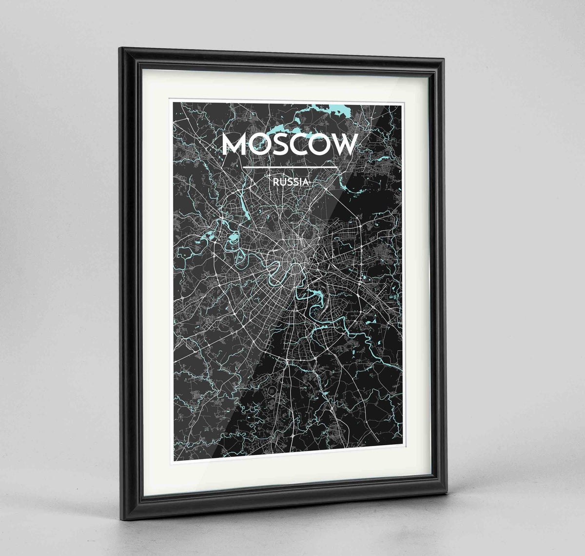 Framed Moscow Map Art Print 24x36&quot; Traditional Black frame Point Two Design Group