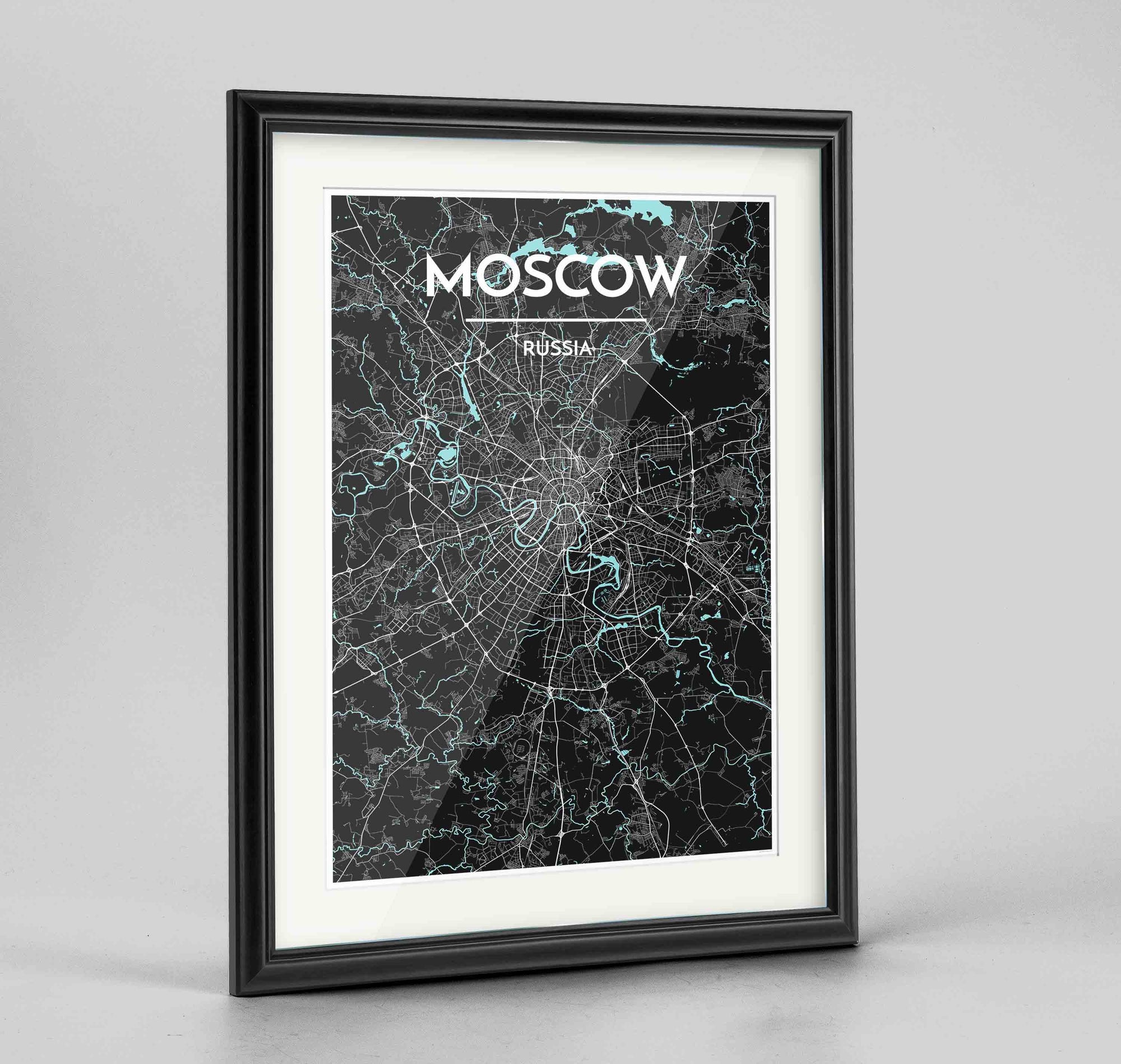 Framed Moscow Map Art Print 24x36" Traditional Black frame Point Two Design Group