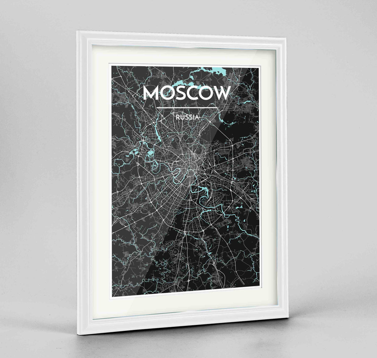 Framed Moscow Map Art Print 24x36&quot; Traditional White frame Point Two Design Group