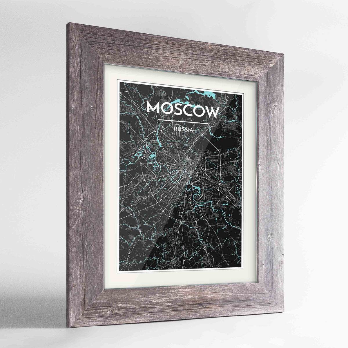 Framed Moscow Map Art Print 24x36&quot; Western Grey frame Point Two Design Group