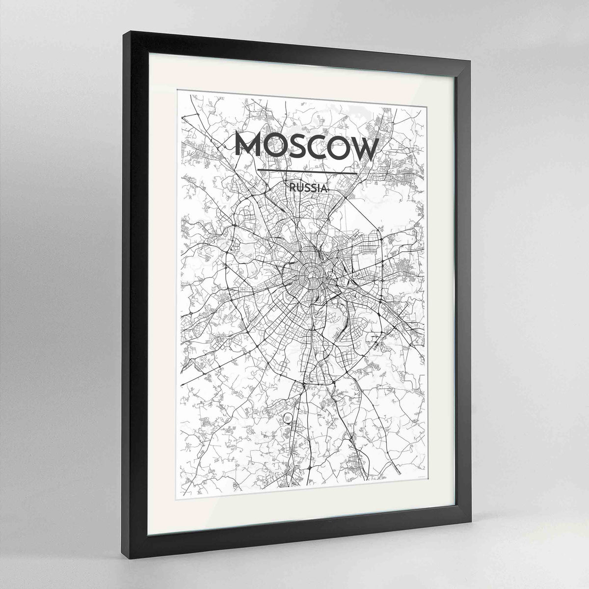 Framed Moscow Map Art Print 24x36&quot; Contemporary Black frame Point Two Design Group