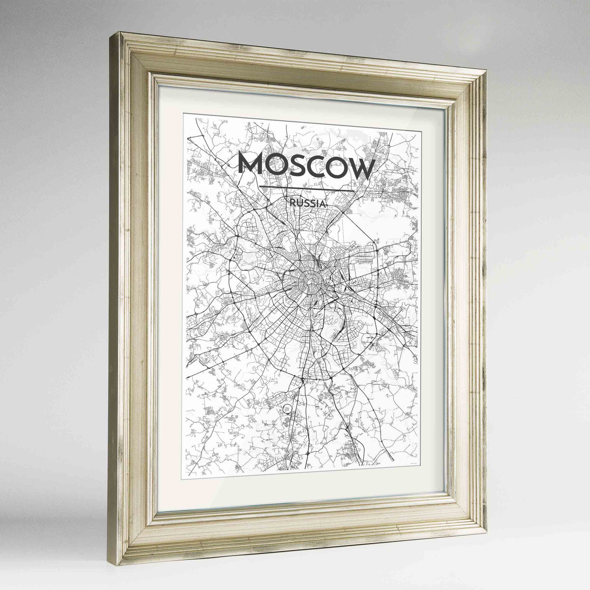 Framed Moscow Map Art Print 24x36&quot; Champagne frame Point Two Design Group