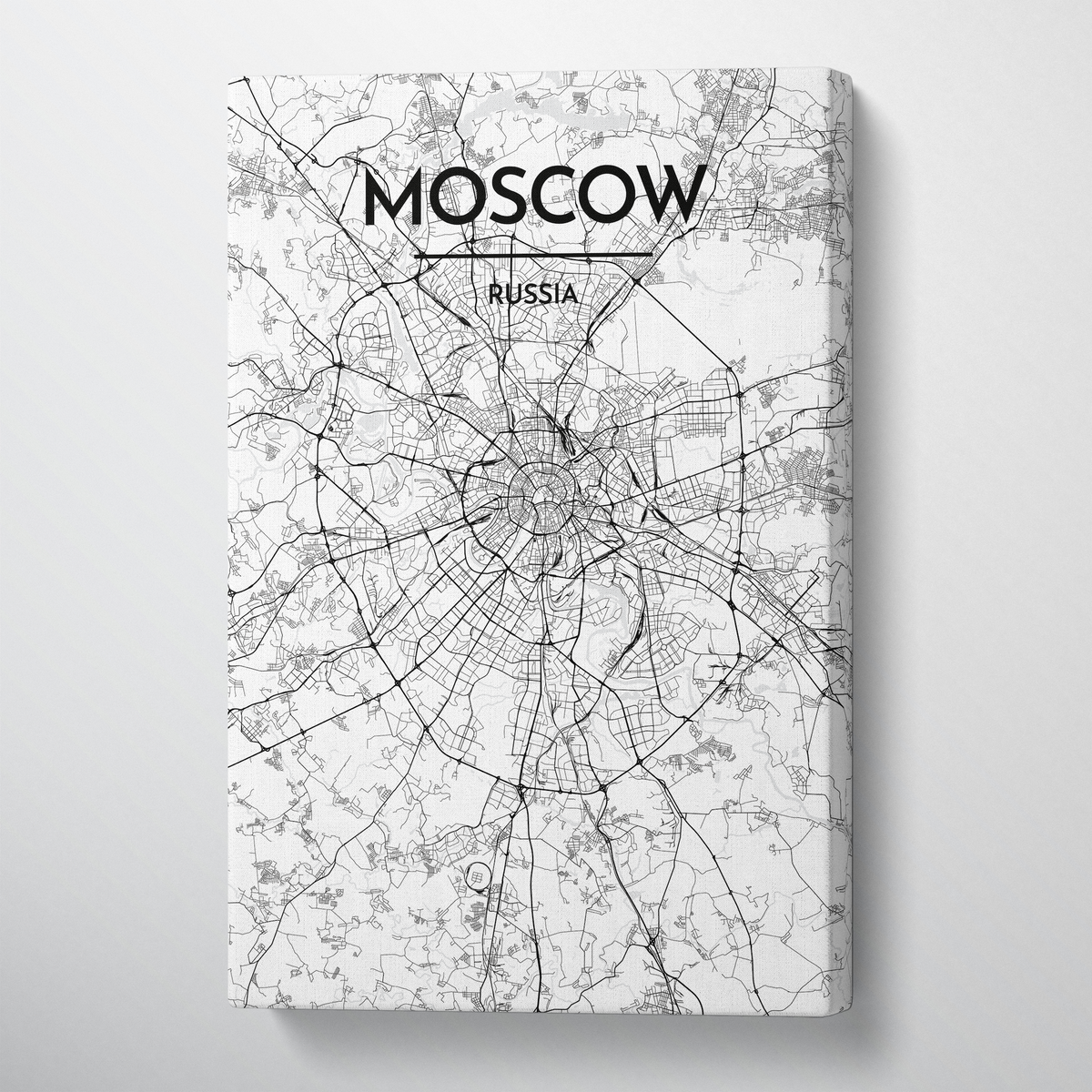 Moscow City Map Canvas Wrap - Point Two Design - Black &amp; White Print