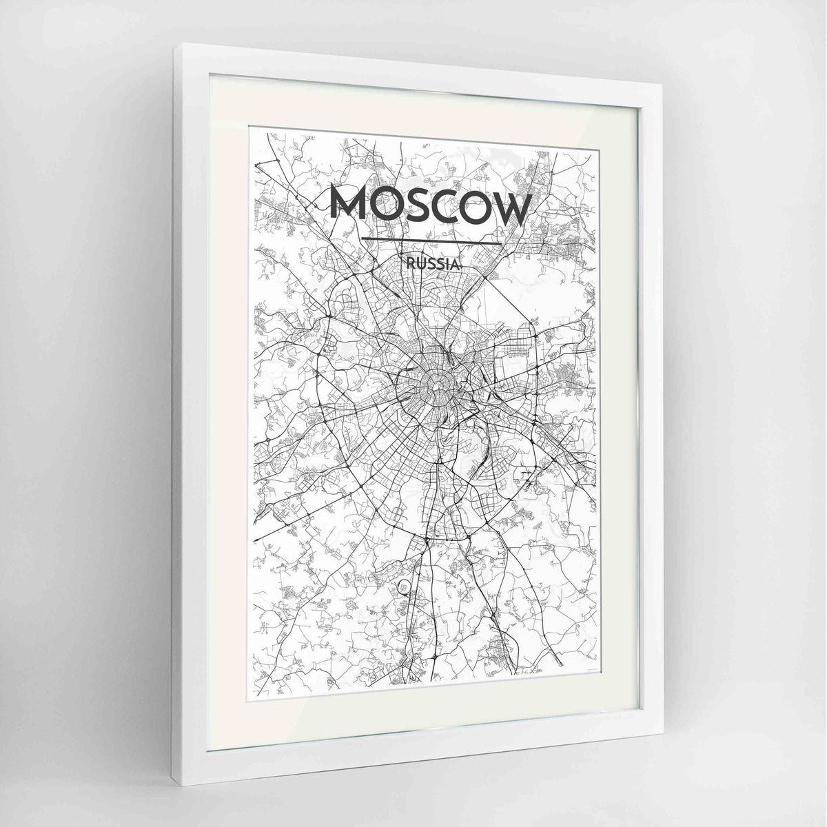 Framed Moscow Map Art Print 24x36&quot; Contemporary White frame Point Two Design Group