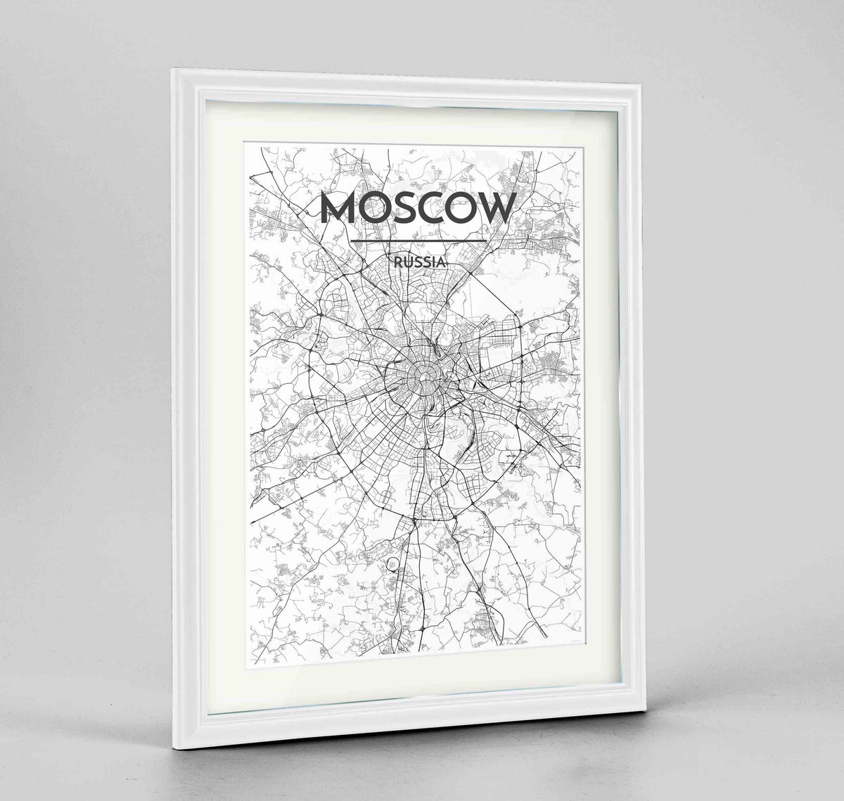 Framed Moscow Map Art Print 24x36&quot; Traditional White frame Point Two Design Group