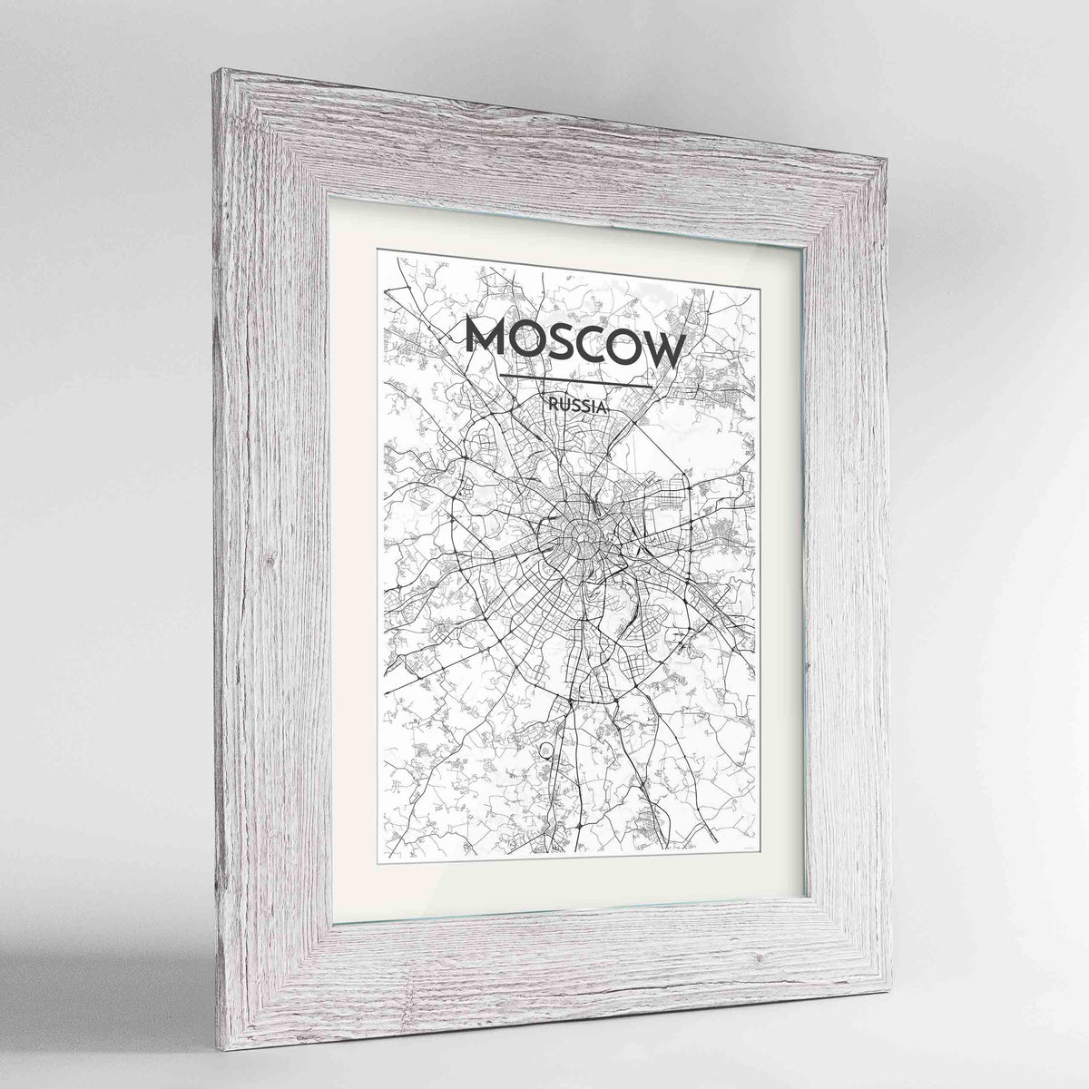 Framed Moscow Map Art Print 24x36&quot; Western White frame Point Two Design Group