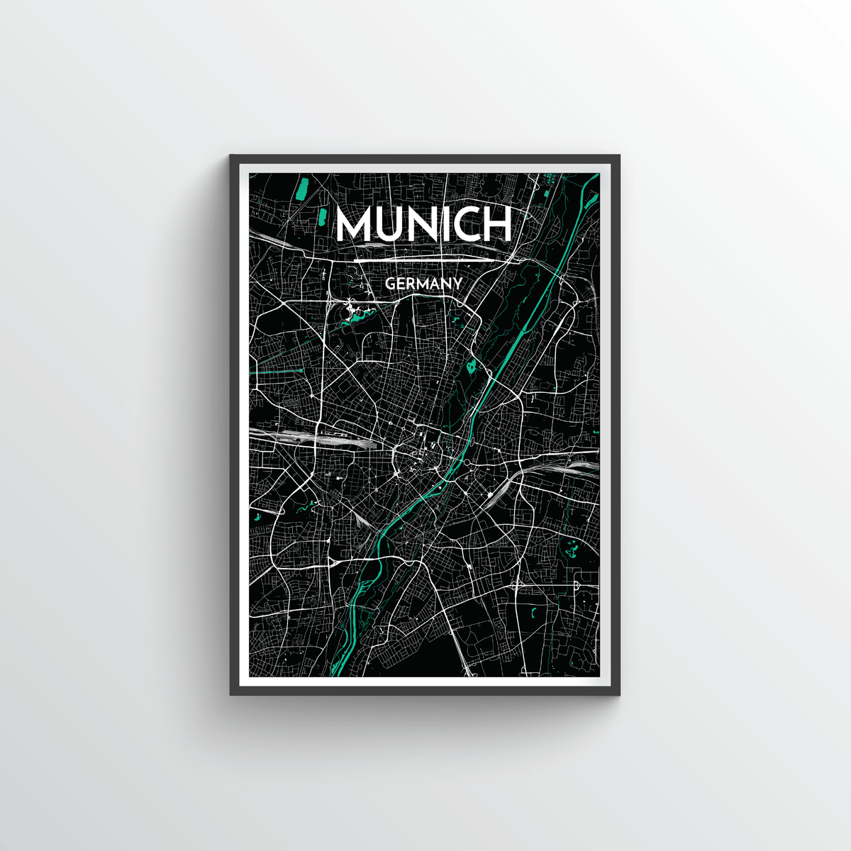 Munich City Map Art Print - Point Two Design - Black &amp; White Print