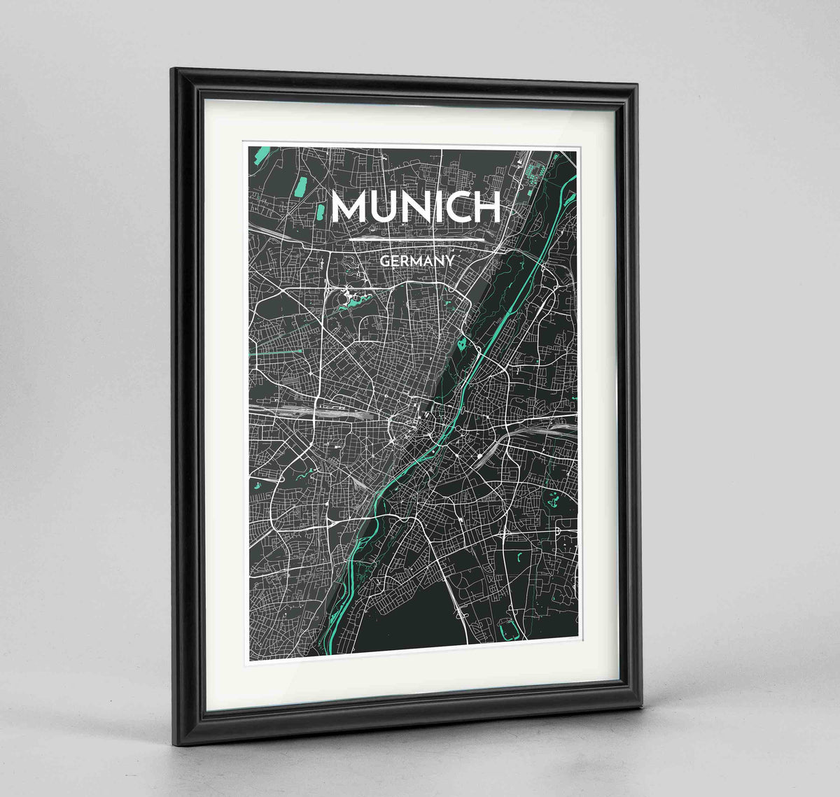 Framed Munich Map Art Print 24x36&quot; Traditional Black frame Point Two Design Group