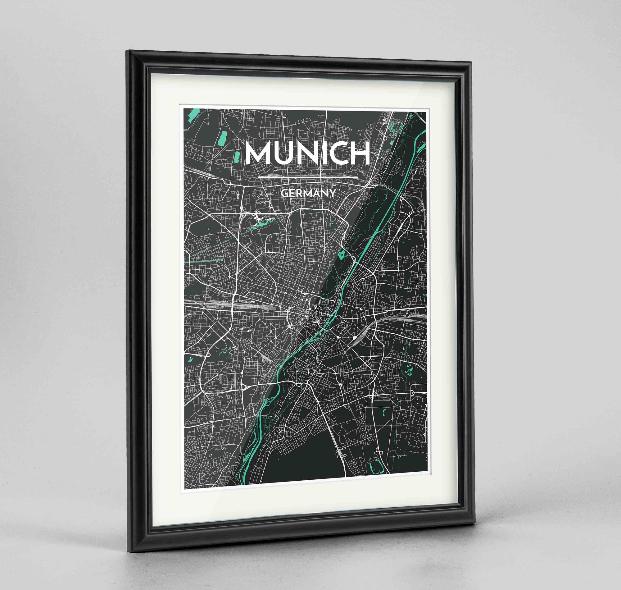 Framed Munich Map Art Print 24x36" Traditional Black frame Point Two Design Group