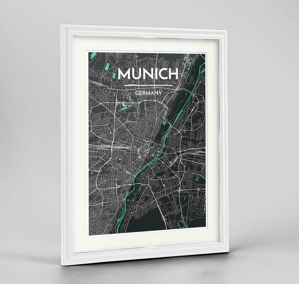 Framed Munich Map Art Print 24x36&quot; Traditional White frame Point Two Design Group