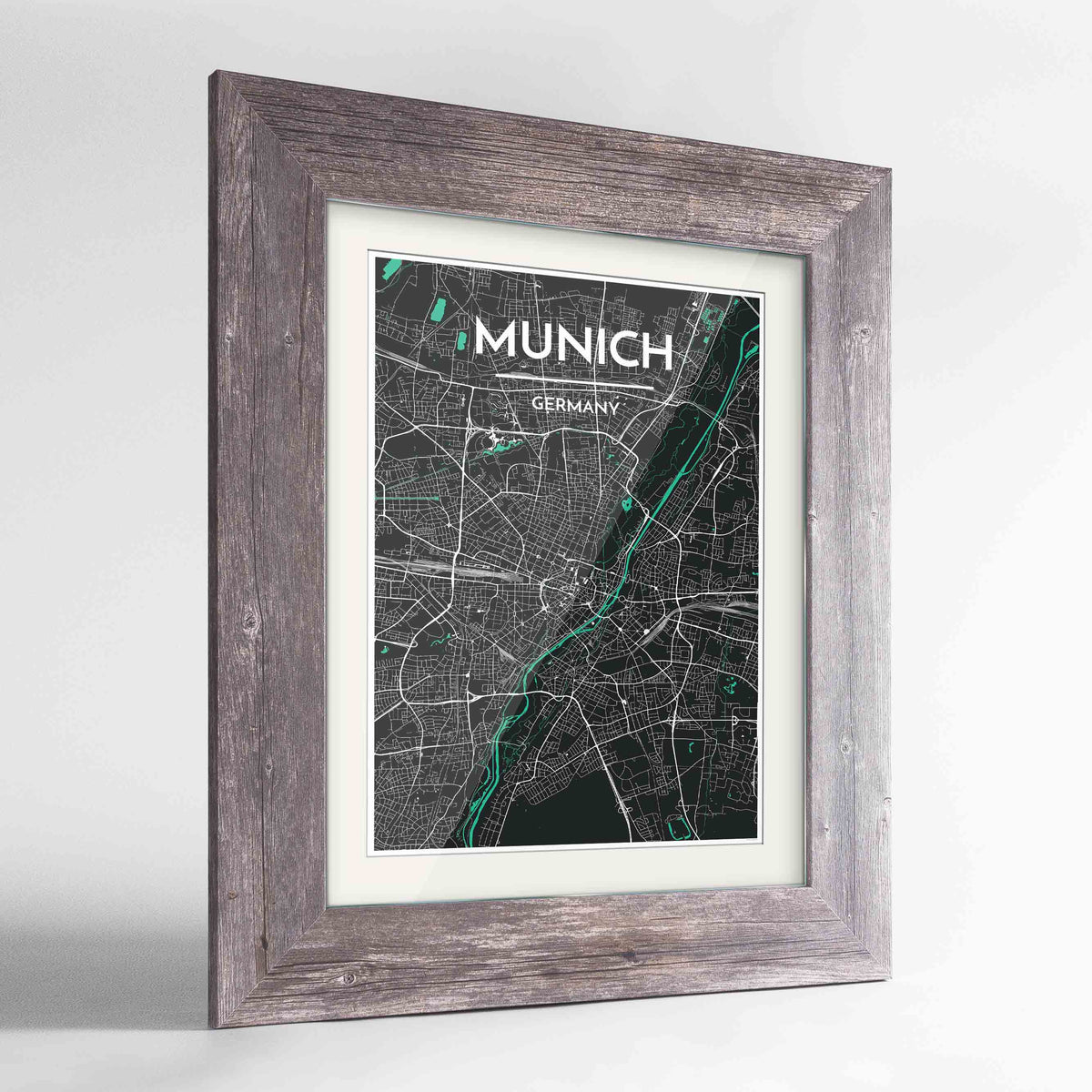 Framed Munich Map Art Print 24x36&quot; Western Grey frame Point Two Design Group