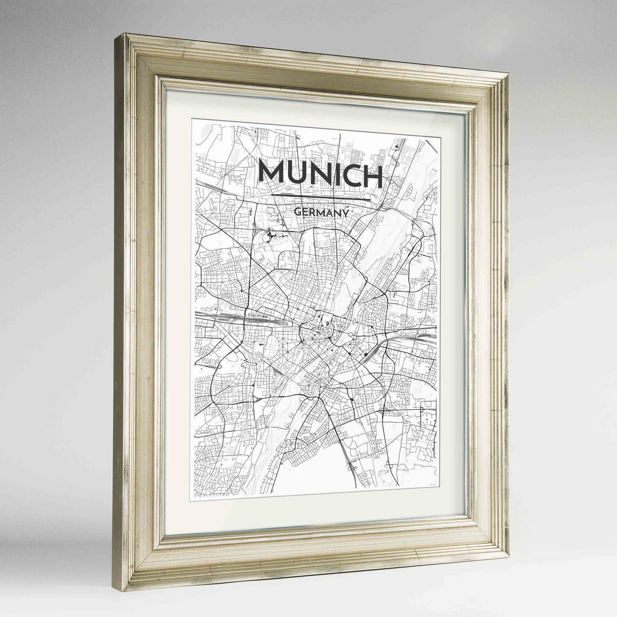 Framed Munich Map Art Print 24x36&quot; Champagne frame Point Two Design Group
