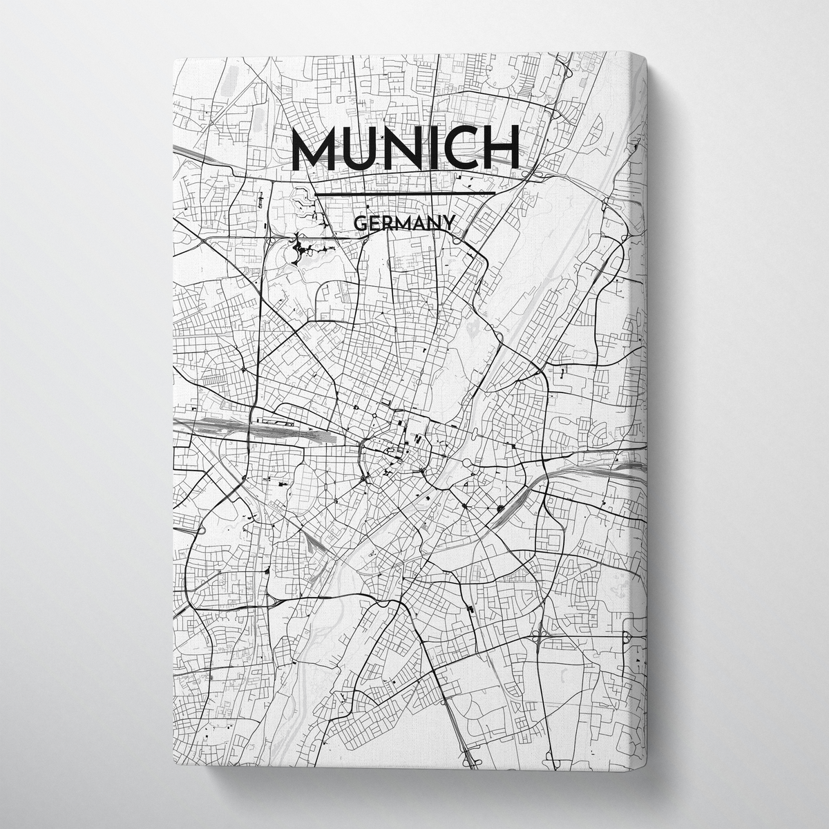 Munich City Map Canvas Wrap - Point Two Design - Black &amp; White Print