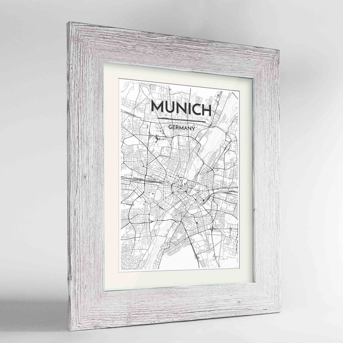 Framed Munich Map Art Print 24x36&quot; Western White frame Point Two Design Group