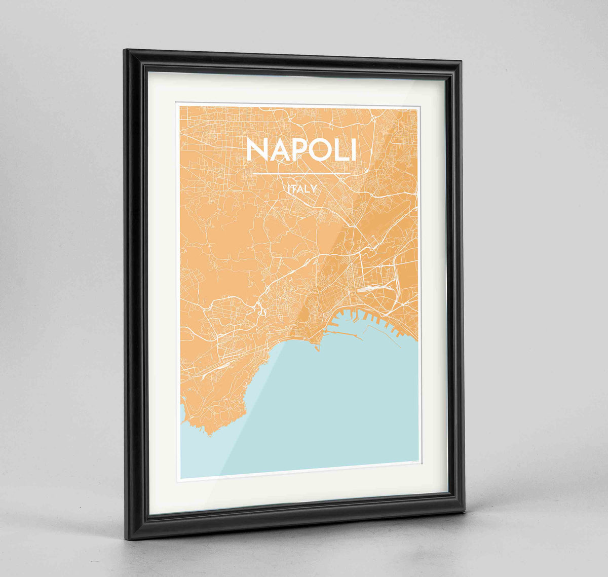 Framed Napoli Map Art Print 24x36&quot; Traditional Black frame Point Two Design Group