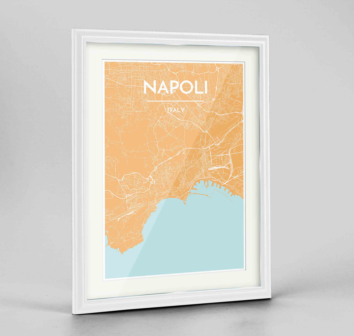 Framed Napoli Map Art Print 24x36&quot; Traditional White frame Point Two Design Group