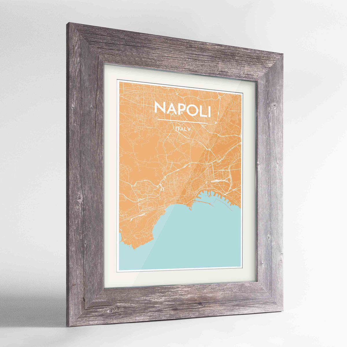 Framed Napoli Map Art Print 24x36&quot; Western Grey frame Point Two Design Group