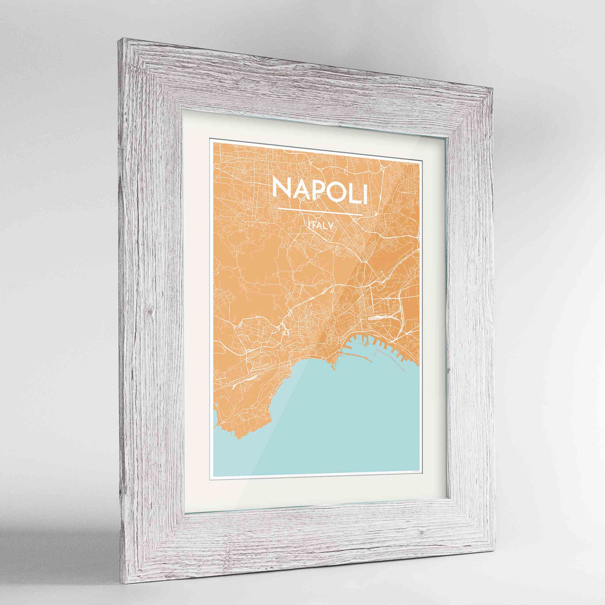 Framed Napoli Map Art Print 24x36&quot; Western White frame Point Two Design Group