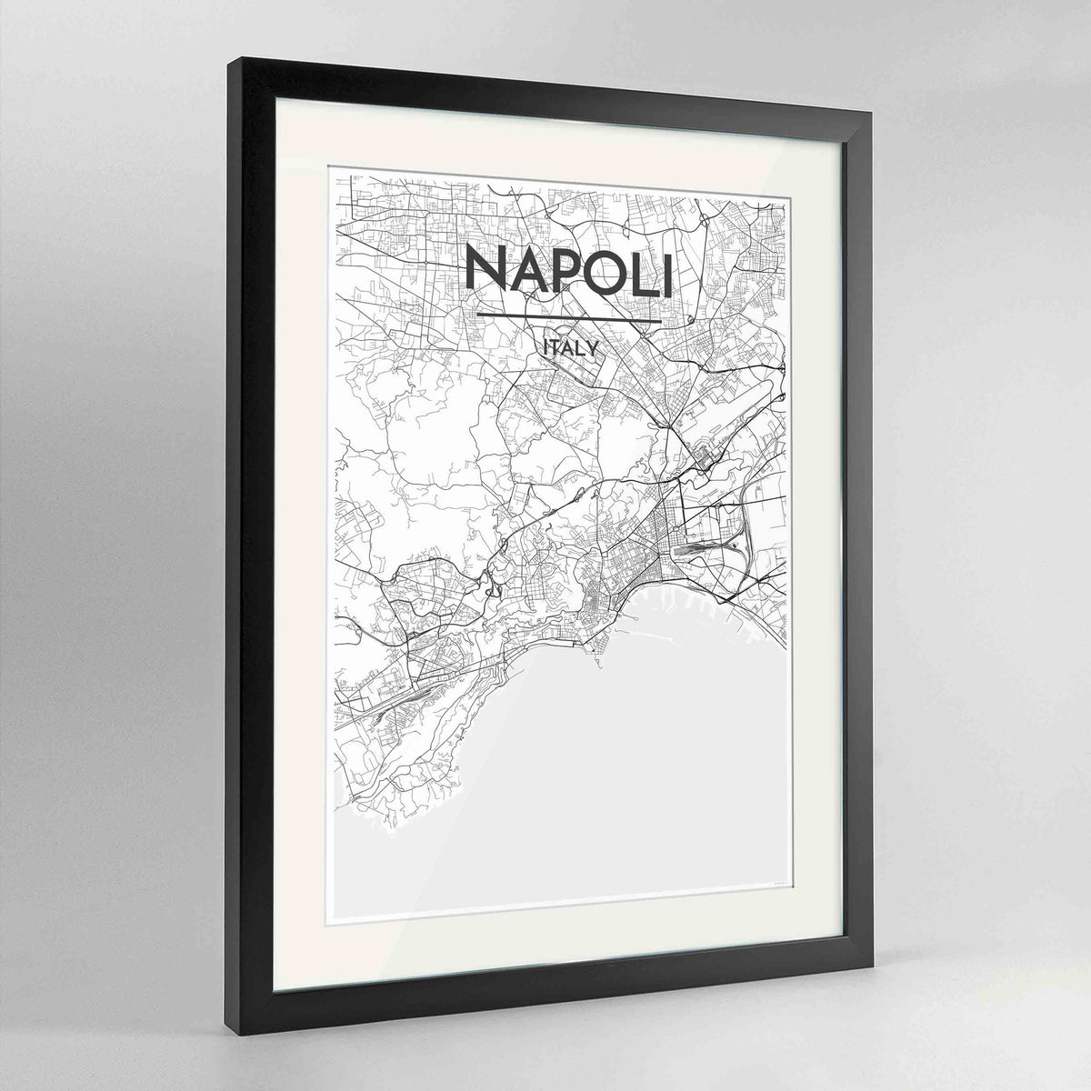 Framed Napoli Map Art Print 24x36&quot; Contemporary Black frame Point Two Design Group