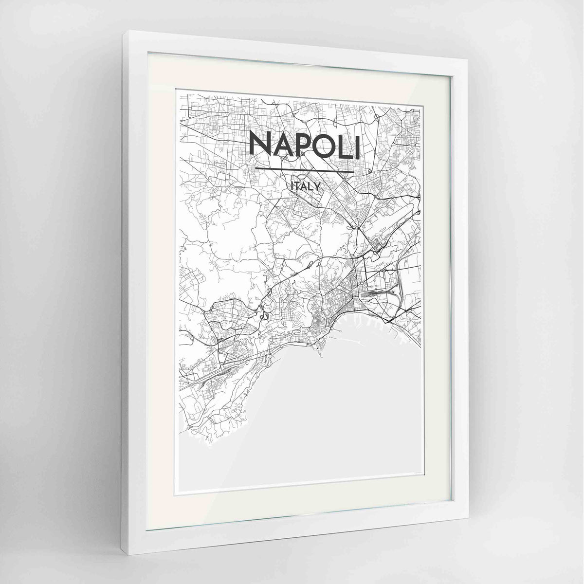 Framed Napoli Map Art Print 24x36&quot; Contemporary White frame Point Two Design Group