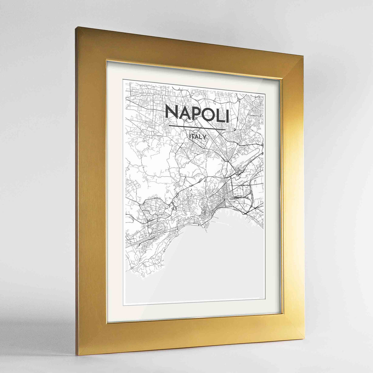 Framed Napoli Map Art Print 24x36&quot; Gold frame Point Two Design Group