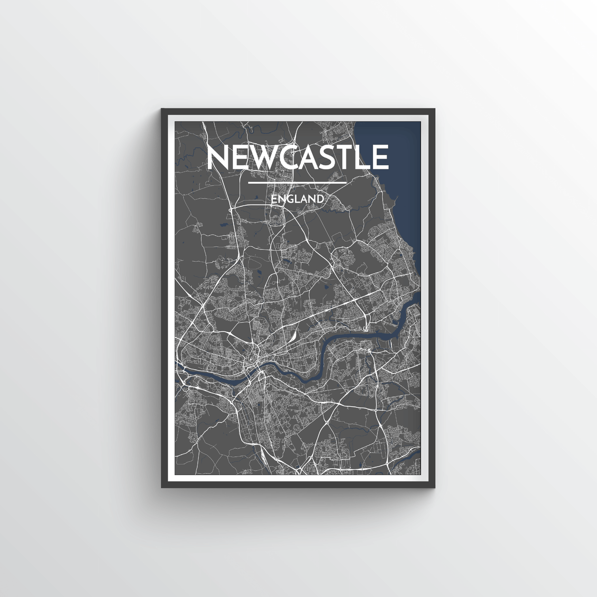 Newcastle City Map Art Print - Point Two Design - Black &amp; White Print