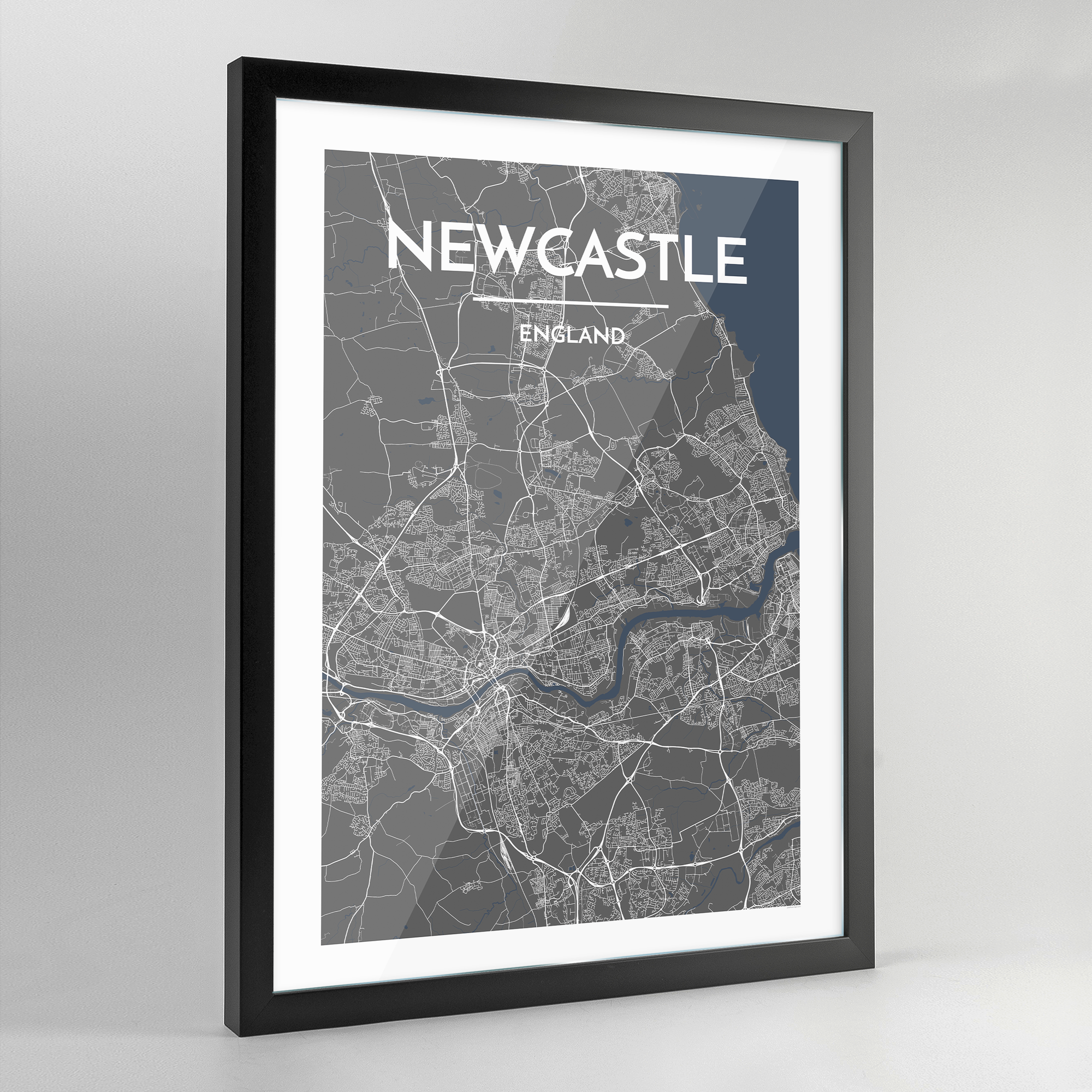 Framed Newcastle City Map Art Print - Point Two Design