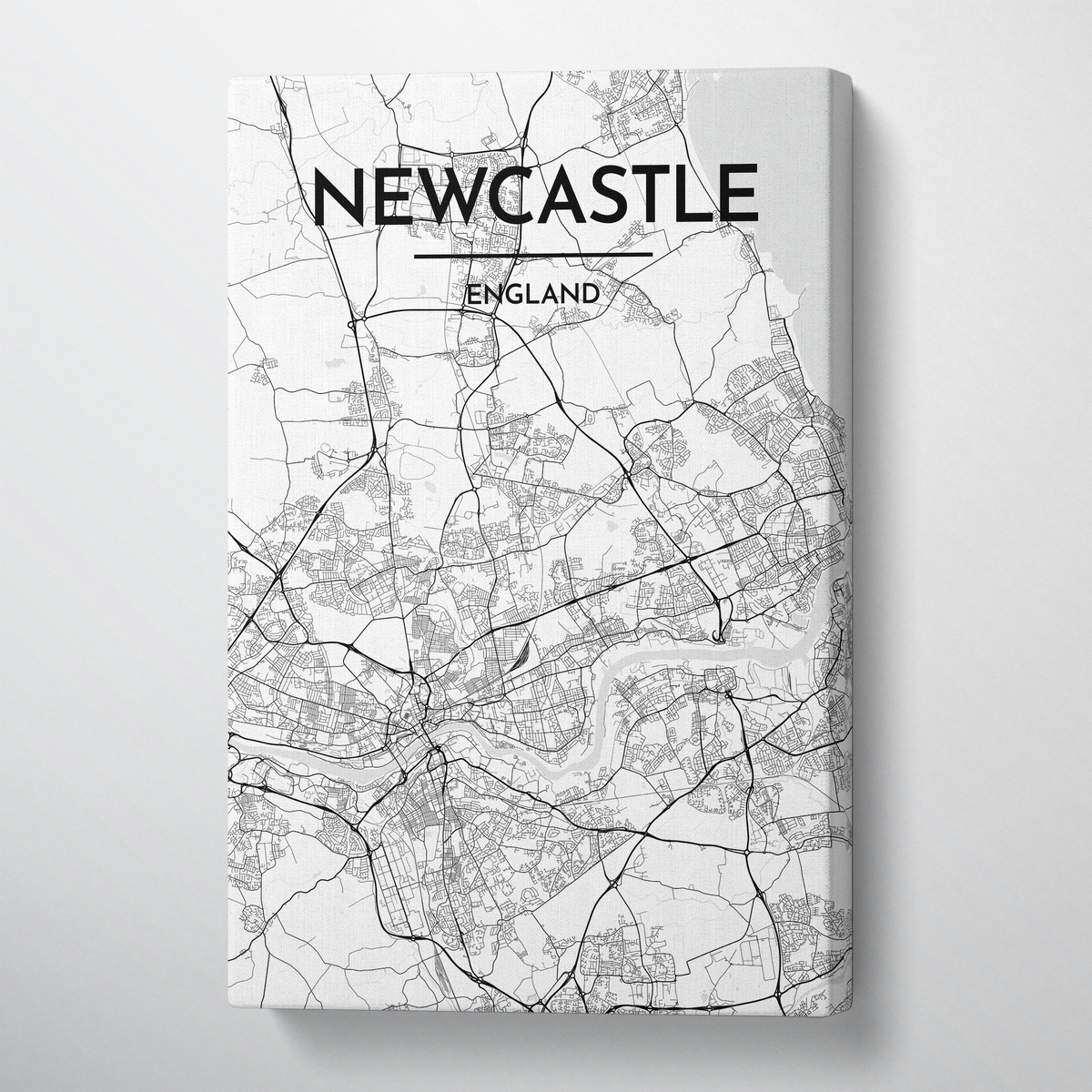 Newcastle City Map Canvas Wrap - Point Two Design - Black &amp; White Print
