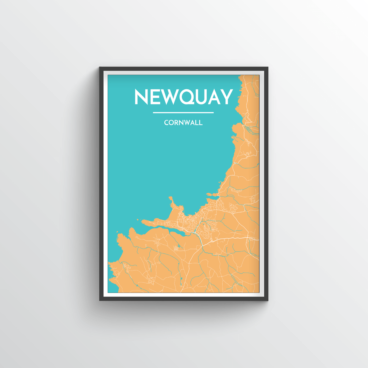 Newquay City Map Art Print - Point Two Design - Black &amp; White Print