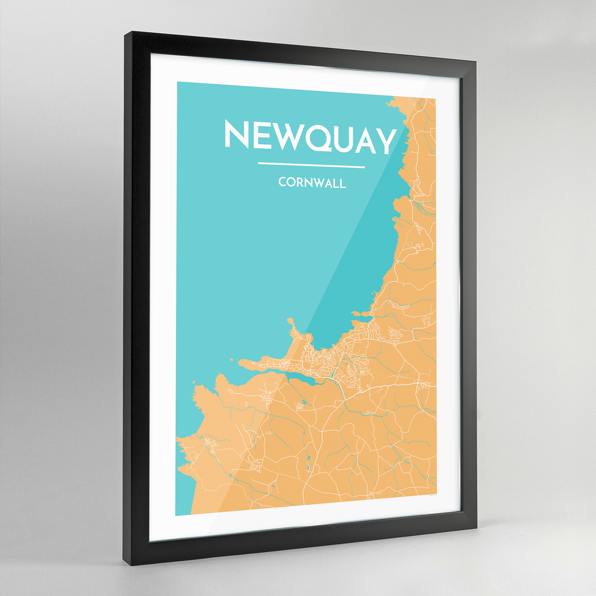 Framed Newquay City Map Art Print - Point Two Design