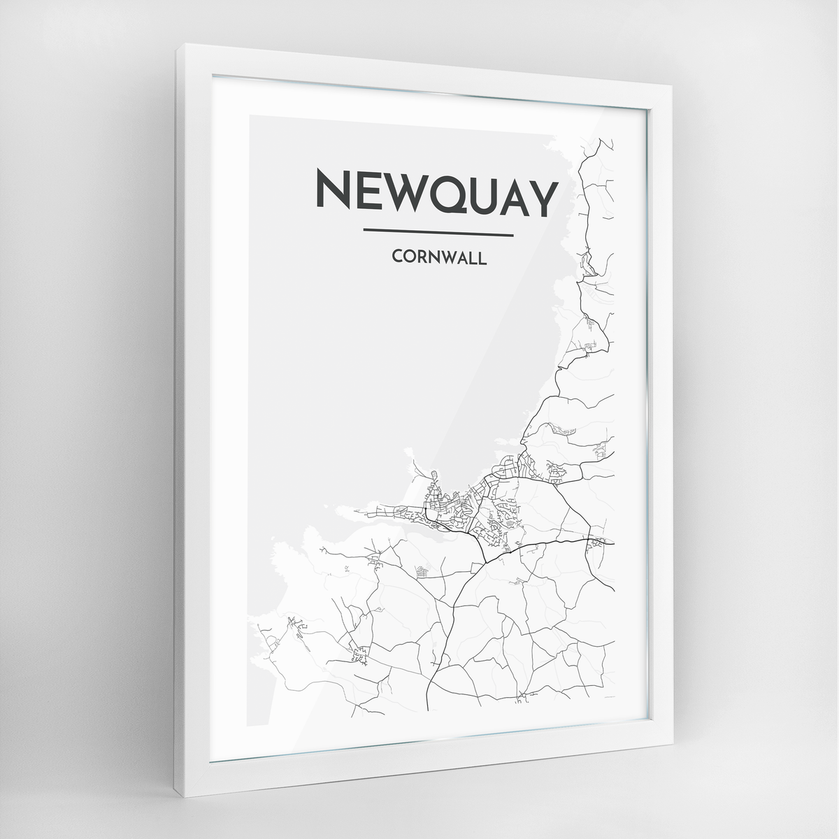 Newquay Map Art Print - Framed